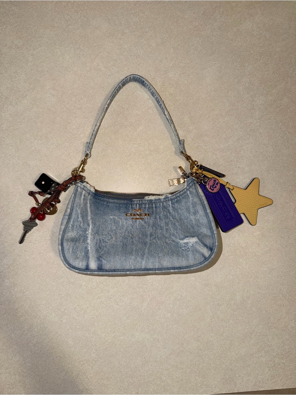 Coach Light Blue Denim Mini Shoulder Bag with Star Charm